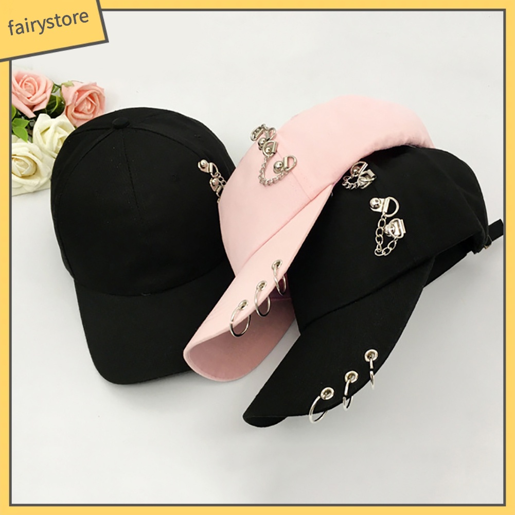 Mũ lưỡi trai phối khuyên kim loại cá tính tùy chọn màu sắc dành cho nữ