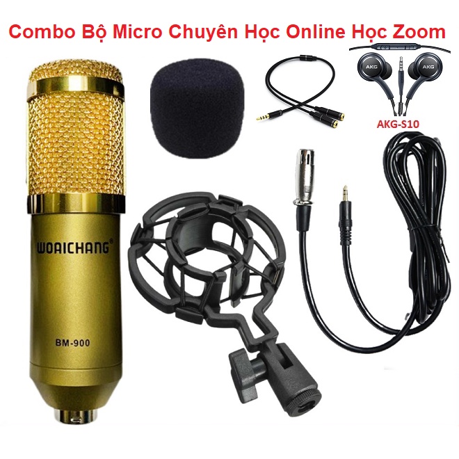 Combo Micro Thu Âm, Tặng Tai Nghe AKG-S10 Tặng Dây Chia 2 - Chuyên Học Online, Học Zoom - Hát Karaoke Trên App