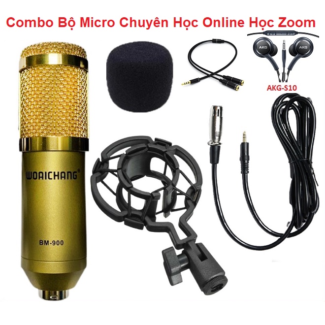 Combo Micro Thu Âm, Tặng Dây Chia 2 Cổng, Tặng Tai Nghe AKG-S10 - Chuyên Học Online, Học Zoom - Hát Karaoke Trên App