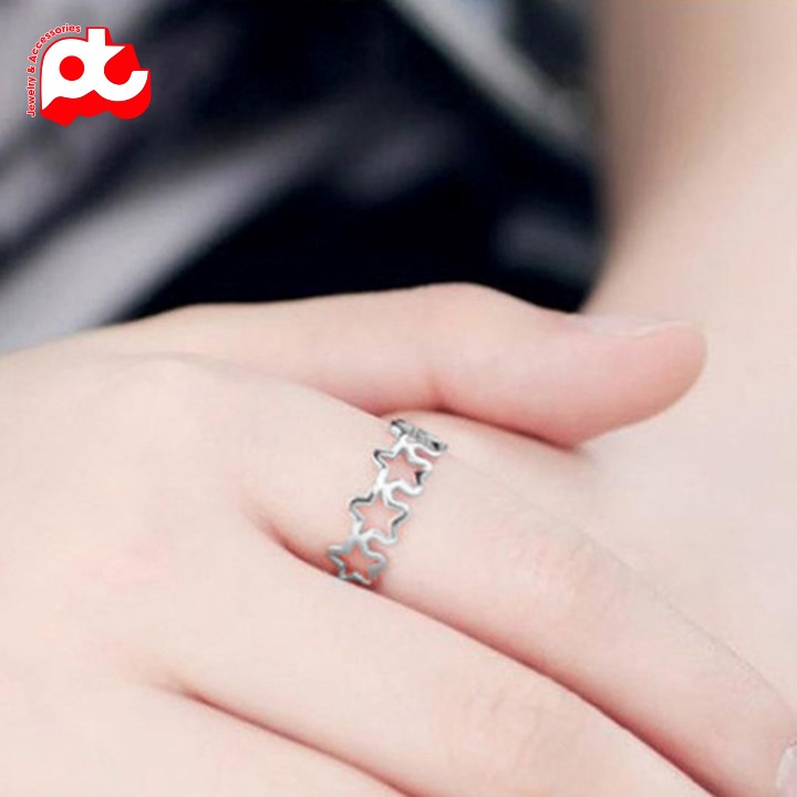 Nhẫn titan nữ ngôi sao 5 cánh cách điệu cao cấp thép không gỉ titanium