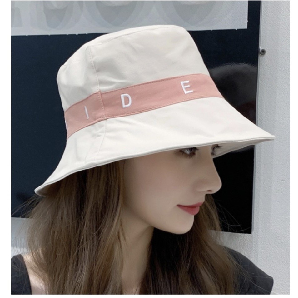 Nón bucket viền chữ mũ bucket thêu chữ rộng vành