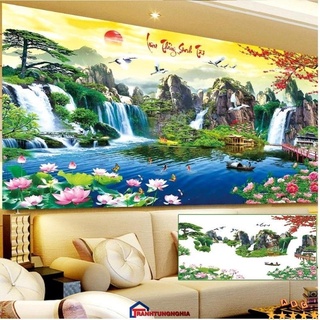Tranh đính đá, thêu chữ thập phong cảnh lưu thủy sinh tài LV027 LV028 LV029 LV3020 LV3021 LV3304