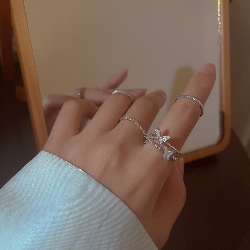 4 Nhẫn hợp kim hình bướm đính đá thời trang dành cho nữ