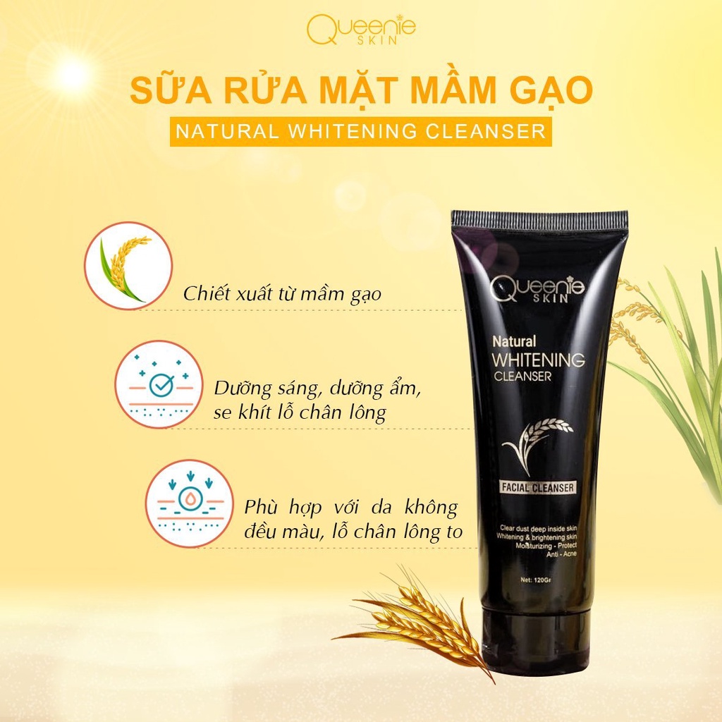 Sữa rửa mặt mầm gạo Queenie skin giúp giảm nhờn ngăn ngừa mụn sạch bụi bẩn có hạt massage không tạo bọt