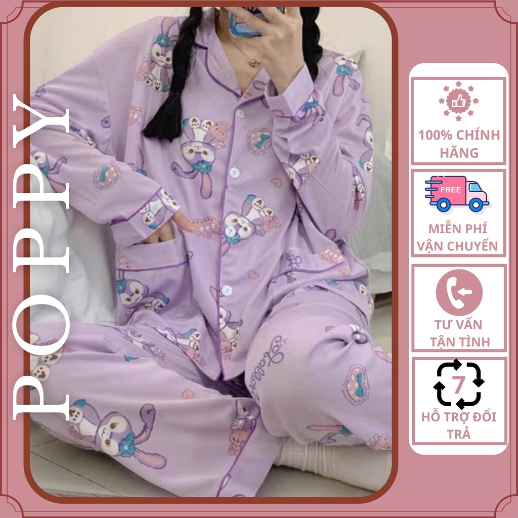 Đồ bộ pijama dài tay chất liệu kate thái Pyjama nữ hàn quốc đẹp bộ ngủ nữ dài tay cao cấp đẹp POPPY dài tay