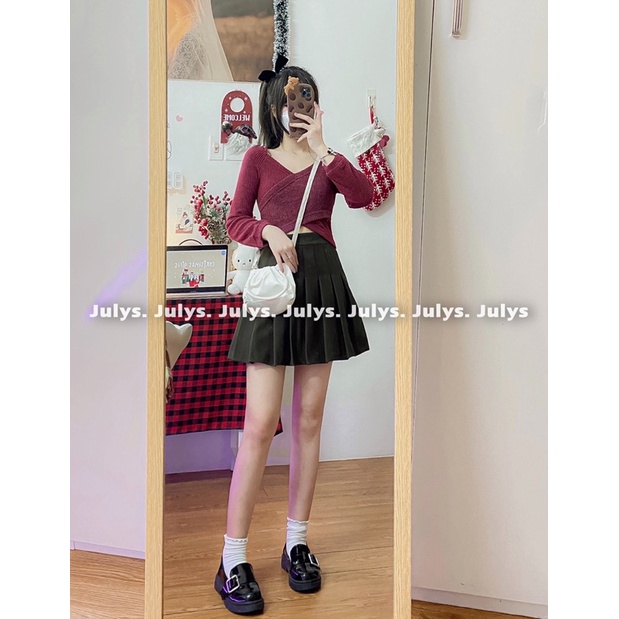 Áo len croptop trễ vai vạt chéo 2 màu (ảnh thật shop chụp kèm video)