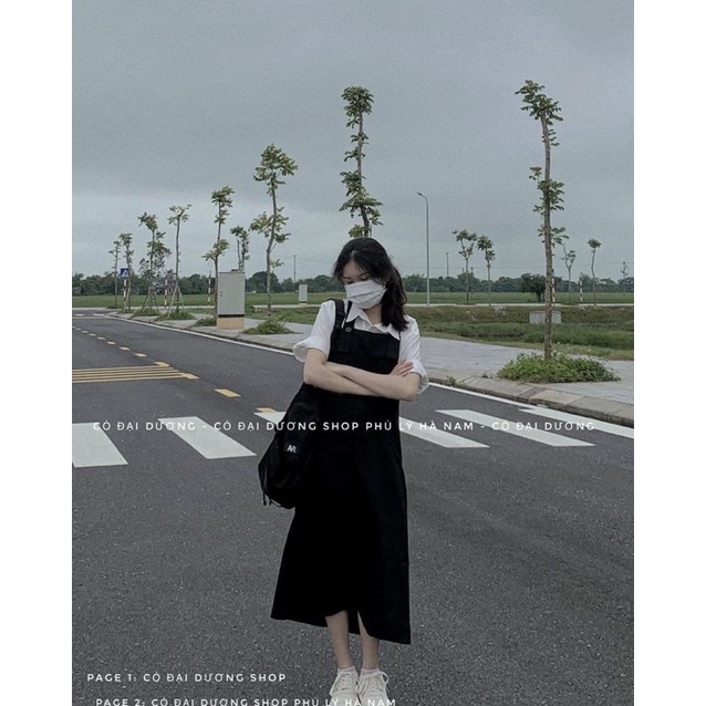 Váy Yếm Đen Dáng Dài Phong Cách Hàn Quốc Siêu Xinh (Hàng Sẵn)