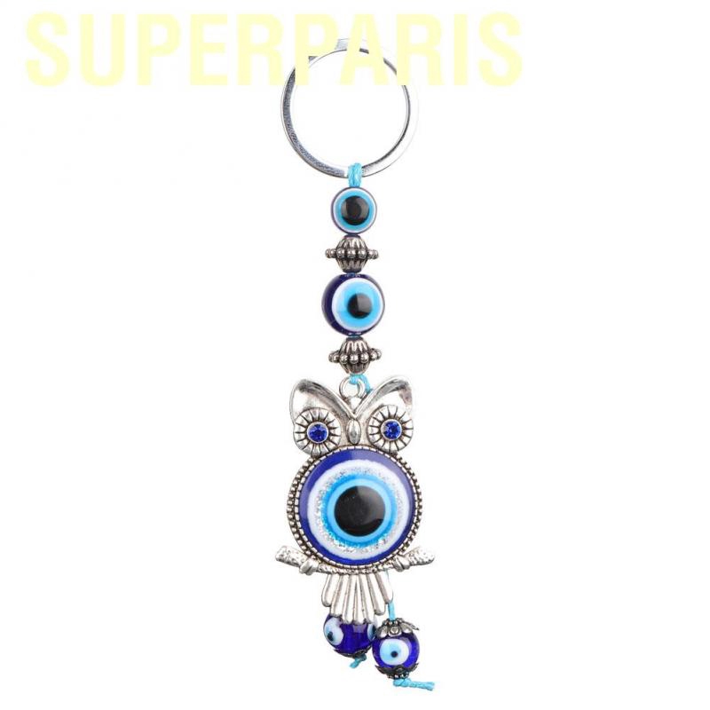 Superparis Blue Evil Eye Owl Keychain Key Chain Wall Hanging Ornament Turkish Glass Amulet Charm Pendant Blessing Gift