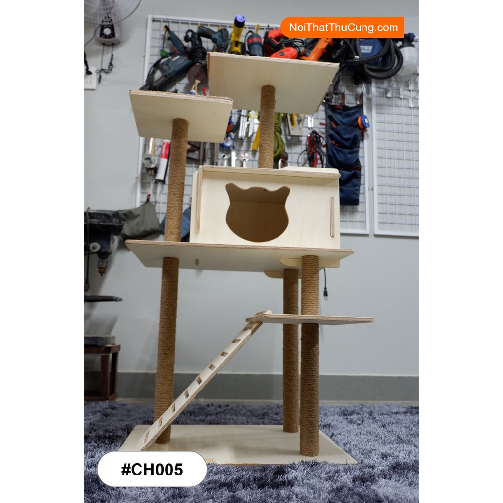 Cattree 2 tầng kết hợp trụ cào móng Petzou CH005 -Nội Thất Thú Cưng lắp ráp