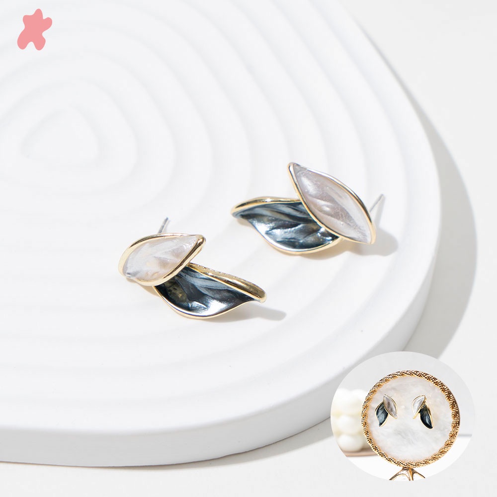 1 đôi bông tai hình chiếc lá đính đá đơn giản và thanh lịch cho nữ