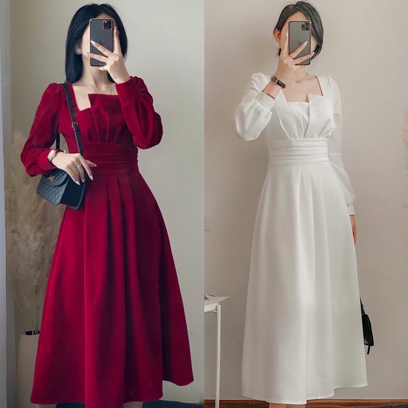 Đầm dự tiệc maxi cổ xếp li dài tay | WebRaoVat - webraovat.net.vn