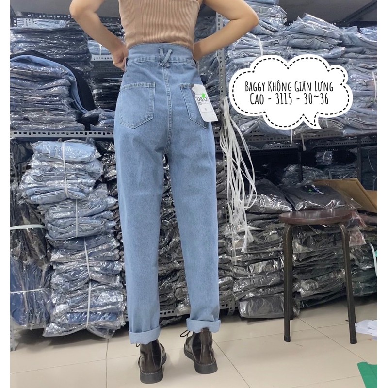 [Đại 2Màu] Quần Baggy Jeans Size Đại- Quần Jean Lưng Siêu Cao, Không Giãn, Phối 3 Nút Che Giấu Khuyết Điểm Lộ Dây Kéo