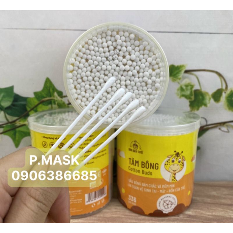 Tăm Bông Trẻ Em Merigo 336 Que HỘP TRÒN Nắp Xoay MẪU MỚI - Tăm bông Kotton Care For Kid Chính hãng Bông Bạch Tuyết