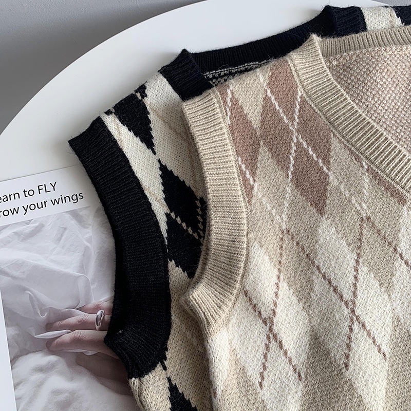 Áo Dệt Kim Không Tay Dáng Rộng Phong Cách Retro Cá Tính