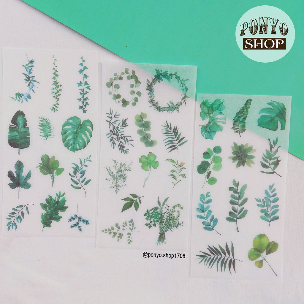 Bộ 3 sticker phong cách Watercolor - Chủ đề Green leaves