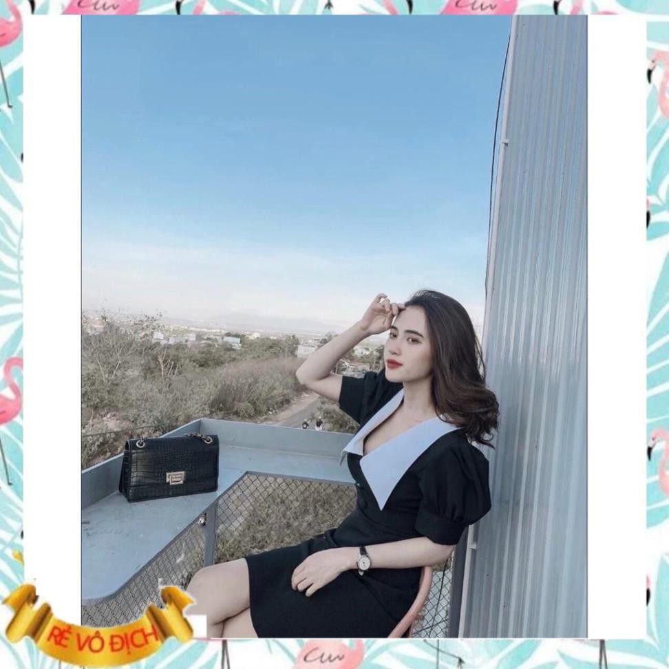 ĐẦM XOÈ ĐEN PHỐI CỔ SEN | BigBuy360 - bigbuy360.vn