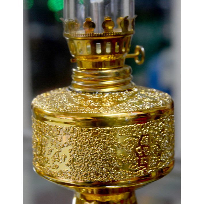 Đèn dầu sứ kim sa vàng cao 18cm