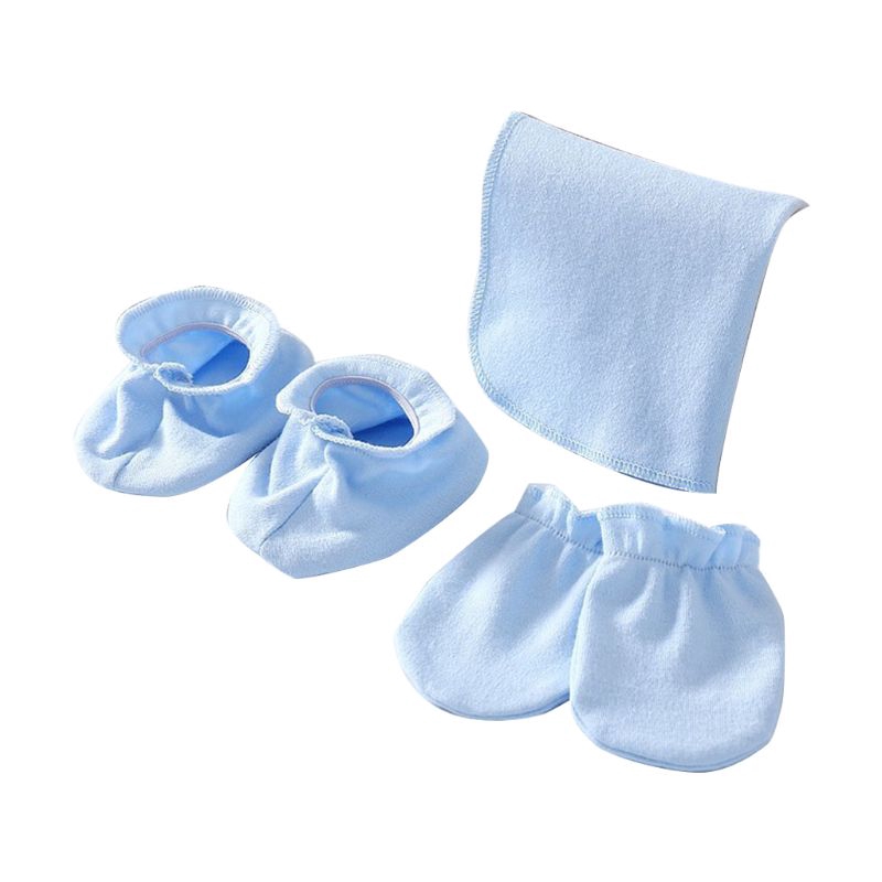 Bộ khăn ăn + găng tay + vớ chống cào bằng cotton mềm mại cho bé sơ sinh