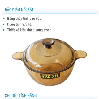 NỒI THỦY TINH VISIONS 2.5L CHÍNH HÃNG