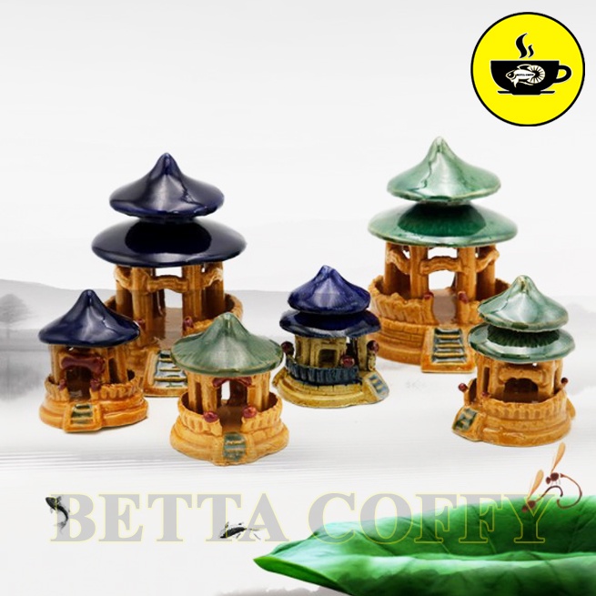 Mô Hình Tháp Chùa Tầng Bằng Gốm Men - Tháp Trang Trí Tiều Cảnh Cho Bể Cá, Hồ Cá