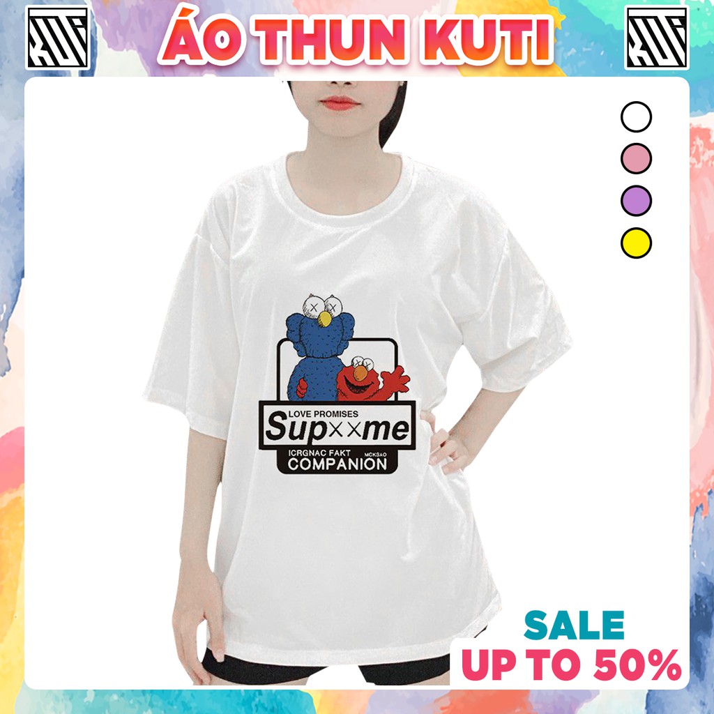 Áo Thun Tay Lỡ KAWS Supre Unisex Kuti Basic Tee Phông Trơn Nam Nữ Form Rộng Freesize Phong Cách Ulzzang Hàn Quốc