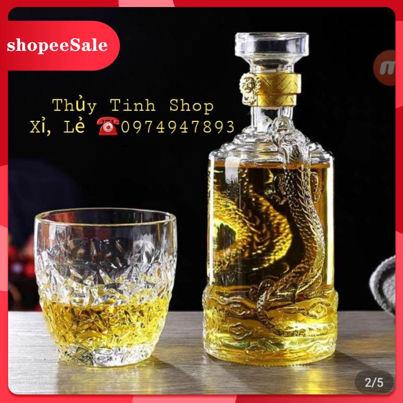 Chai Đựng Rượu Thủy Tinh Rồng Nổi 500ml Cao Cấp