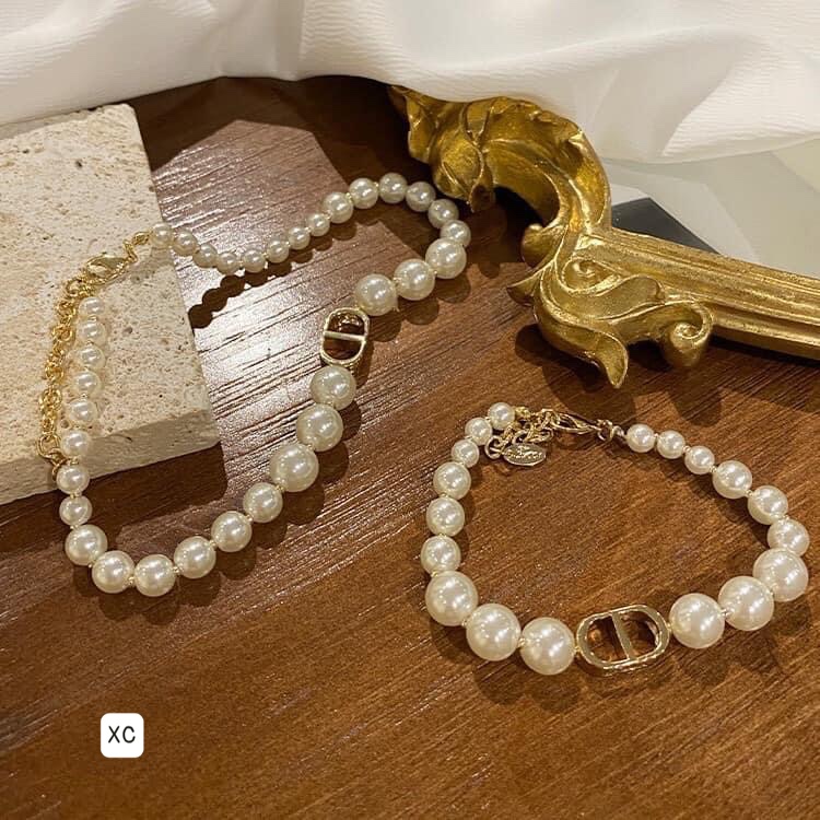 Sét 3 món dây chuyền , khuyên tai , lắc tay hạt trai  sang chảnh thanh lịch hot trent
