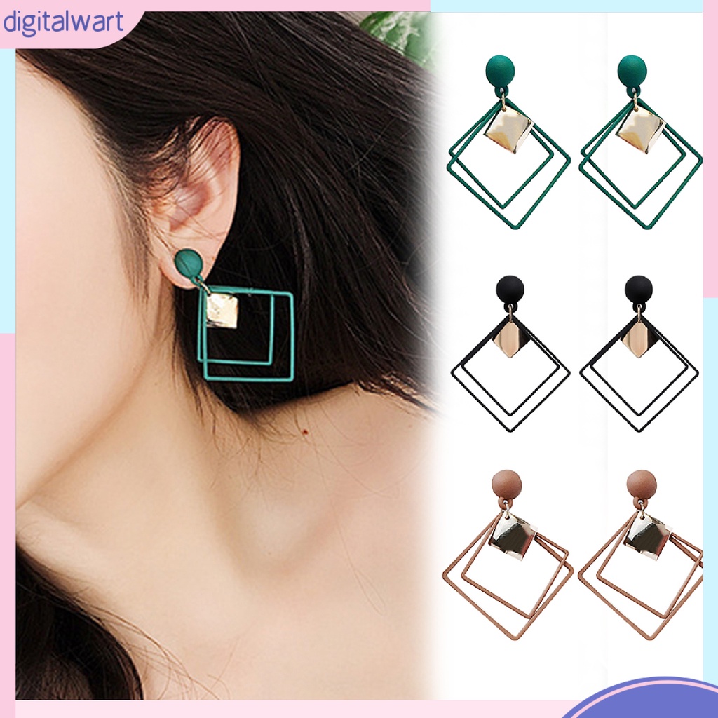 Đôi Bông Tai Dáng Rơi Họa Tiết Hình Học Thời Trang Cho Nữ