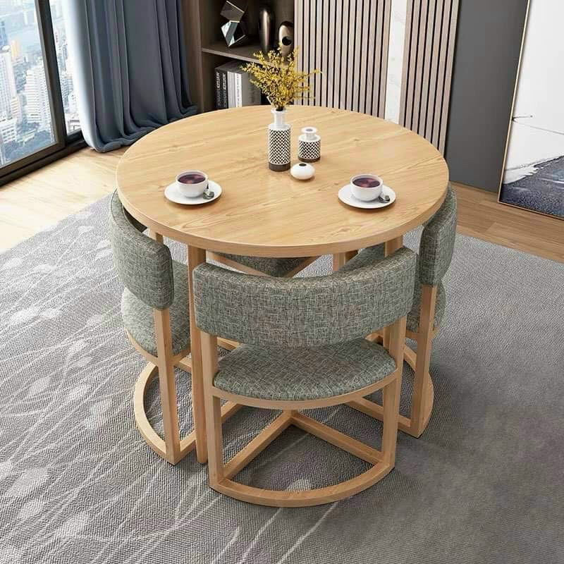 BỘ BÀN ĂN TRÒN 4 GHẾ THÔNG MINH GỖ SỒI