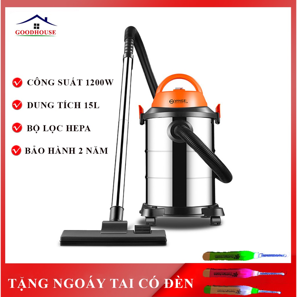 Máy hút bụi công nghiệp, máy hút bụi gia đình công suất lớn 1200W, dung tích 15L tích hợp 3 chế độ Khô - Ướt- Thổi