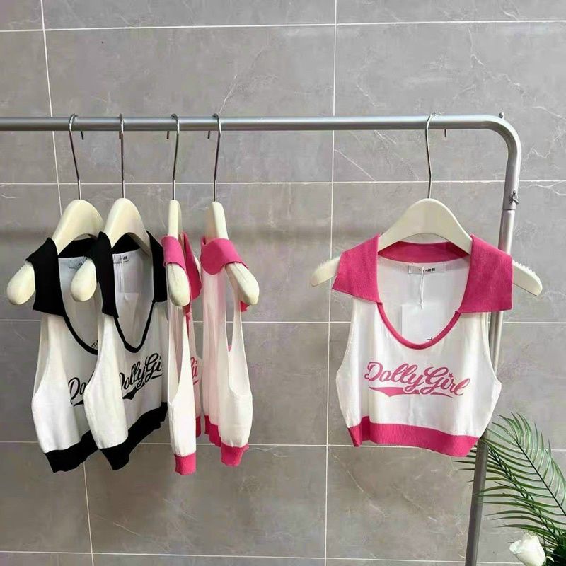 ÁO BA LỖ NỮ CỔ TRỤ PHỐI VIỀN MÀU IN CHỮ XINH k56