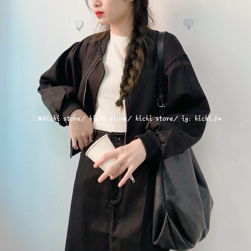 áo khoác croptop khoá kéo tay bồng thời trang hichi | BigBuy360 - bigbuy360.vn