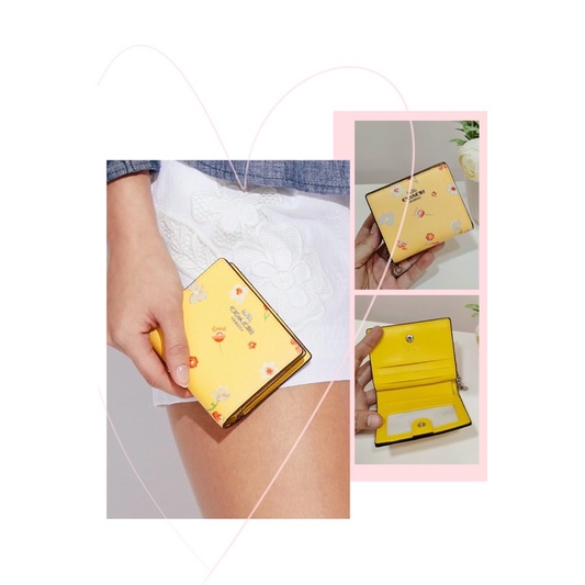 TNS-Ví ngắn cầm tay mini trendy Snap Wallet-chất da cao cấp-tone màu vàng hoa nhí xinh