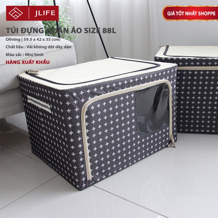 Túi Vải Đựng Quần Áo Size 88L JLIFE Hộp Đựng Đồ Đa Năng Khung Thép Cao Cấp Vải Chống Thấm Nước Dày Dặn Hàng Xuất Khẩu