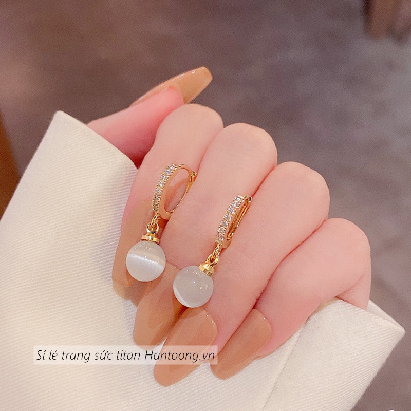 Khuyên tai nữ mạ vàng 18k thiết kế đá mắt mèo thời trang sang trọng