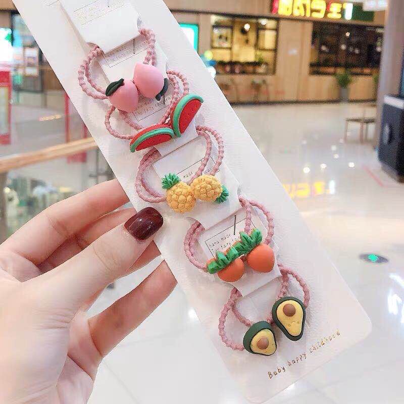 SET 10 DÂY BUỘC TÓC, CỘT TÓC THUN MỀM HÌNH TRÁI CÂY, HOA CHO BÉ LOẠI BÓNG