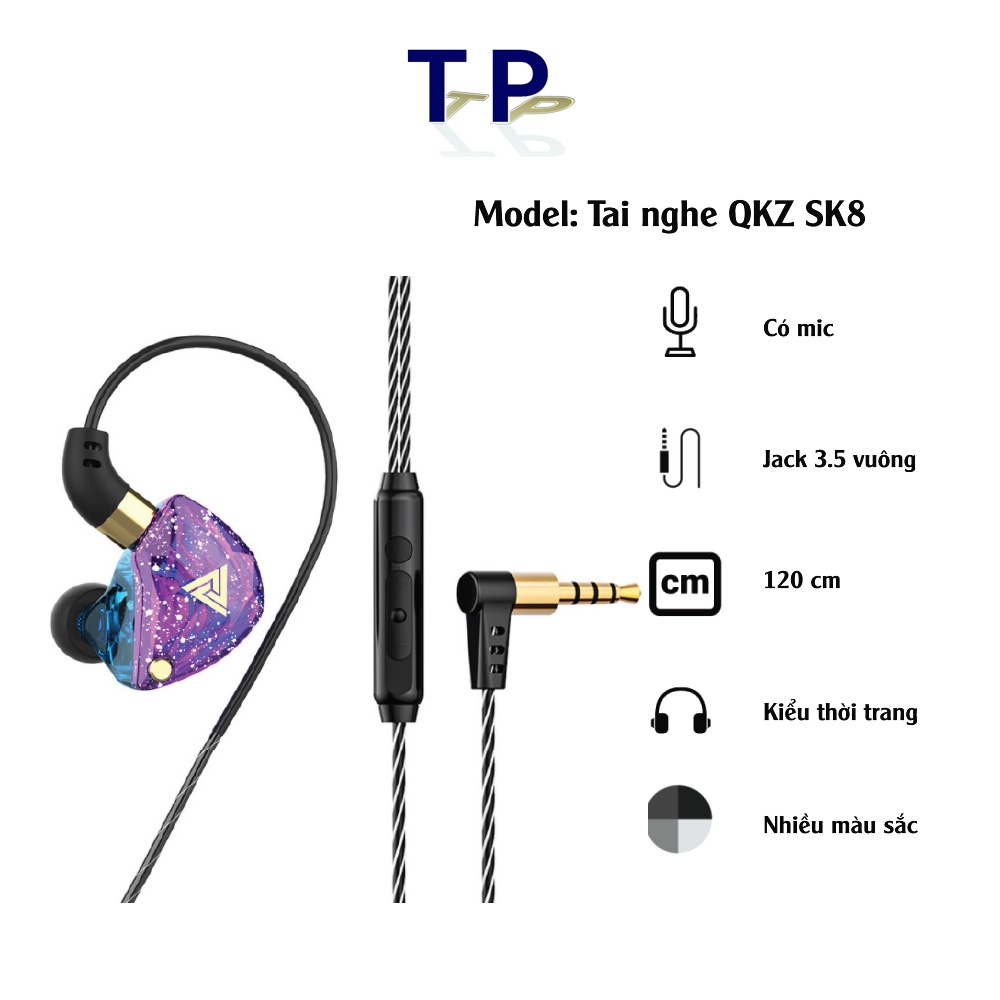 Tai nghe thời trang trẻ QKZ SK8, mic Hifi, Super Bass Rock, jack cắm vuông