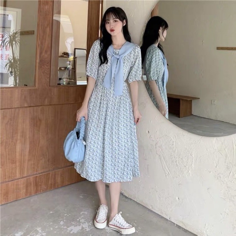 Váy hoa nhí thắt nơ sườn không kèm khăn Ulzzang style 🌸 Hàng Quảng Châu