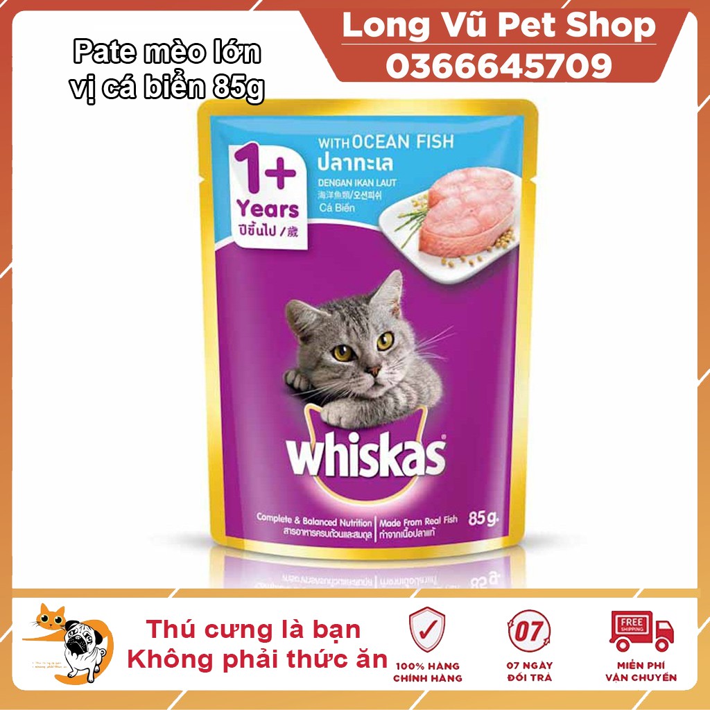 Thức ăn mèo lớn Whiskas vị cá biển dạng túi 85g