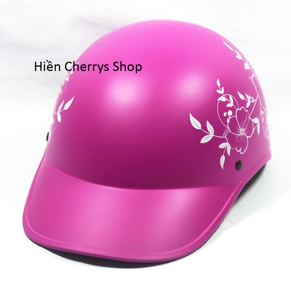 Nón bảo hiểm,mũ bảo hiểm lưỡi trai in họa tiết hình Hoa dễ thương có khoét đuôi dễ dàng buột tóc cao cho các bạn nữ