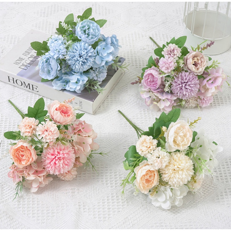 hoa giả décor hoa mẫu đơn hoa cẩm tú cầu hoa giả trang trí Bó hoa lụa giả trang trí nội thất