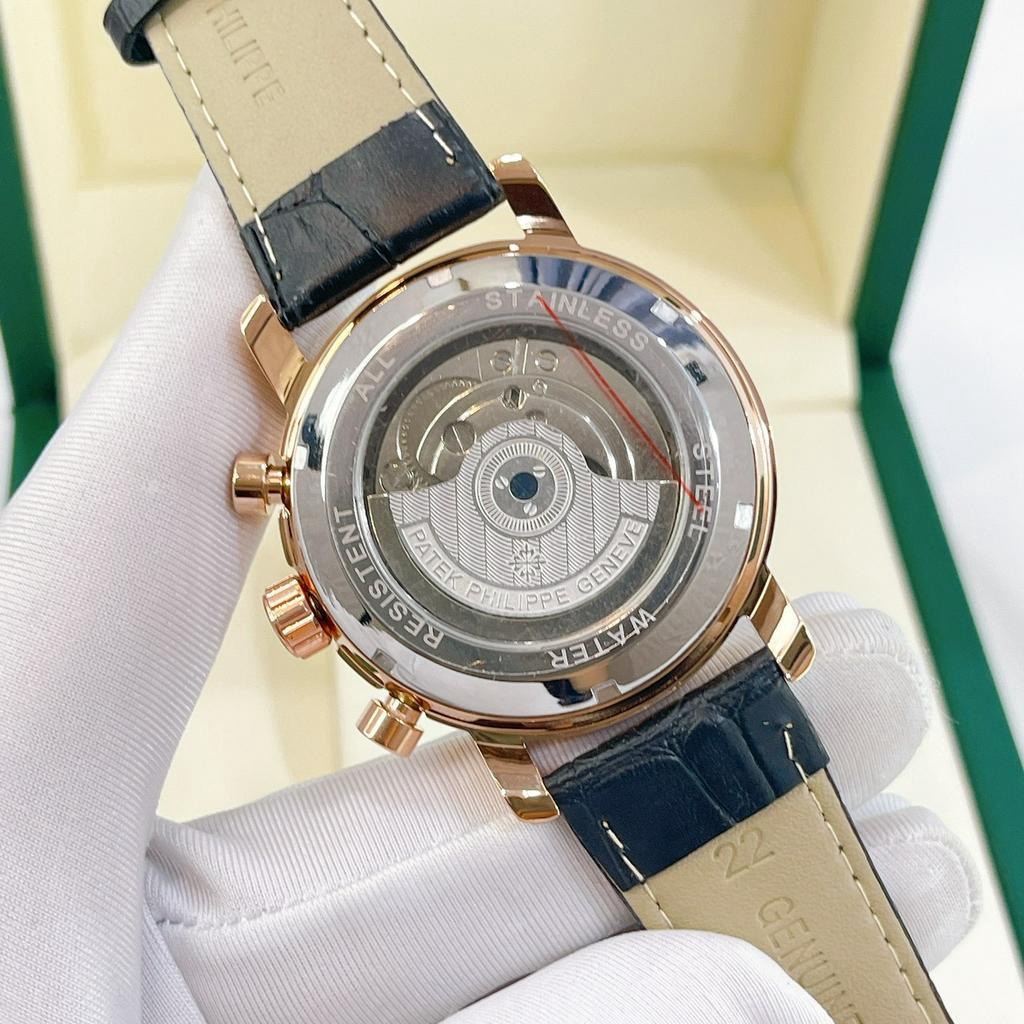 Đồng hồ nam dây da Patek Philippe, size mặt 43mm, mặt tròn, chống nước, máy Cơ Automatic, bảo hành máy 12 tháng