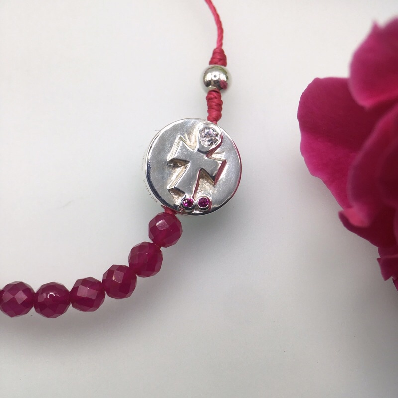 Chuỗi Mân Côi vòng tay đá Ruby nhân tạo Thánh Giá Đức Mẹ bạc S925 KimKimRosa trang sức jewelry silver Rosary bracelet