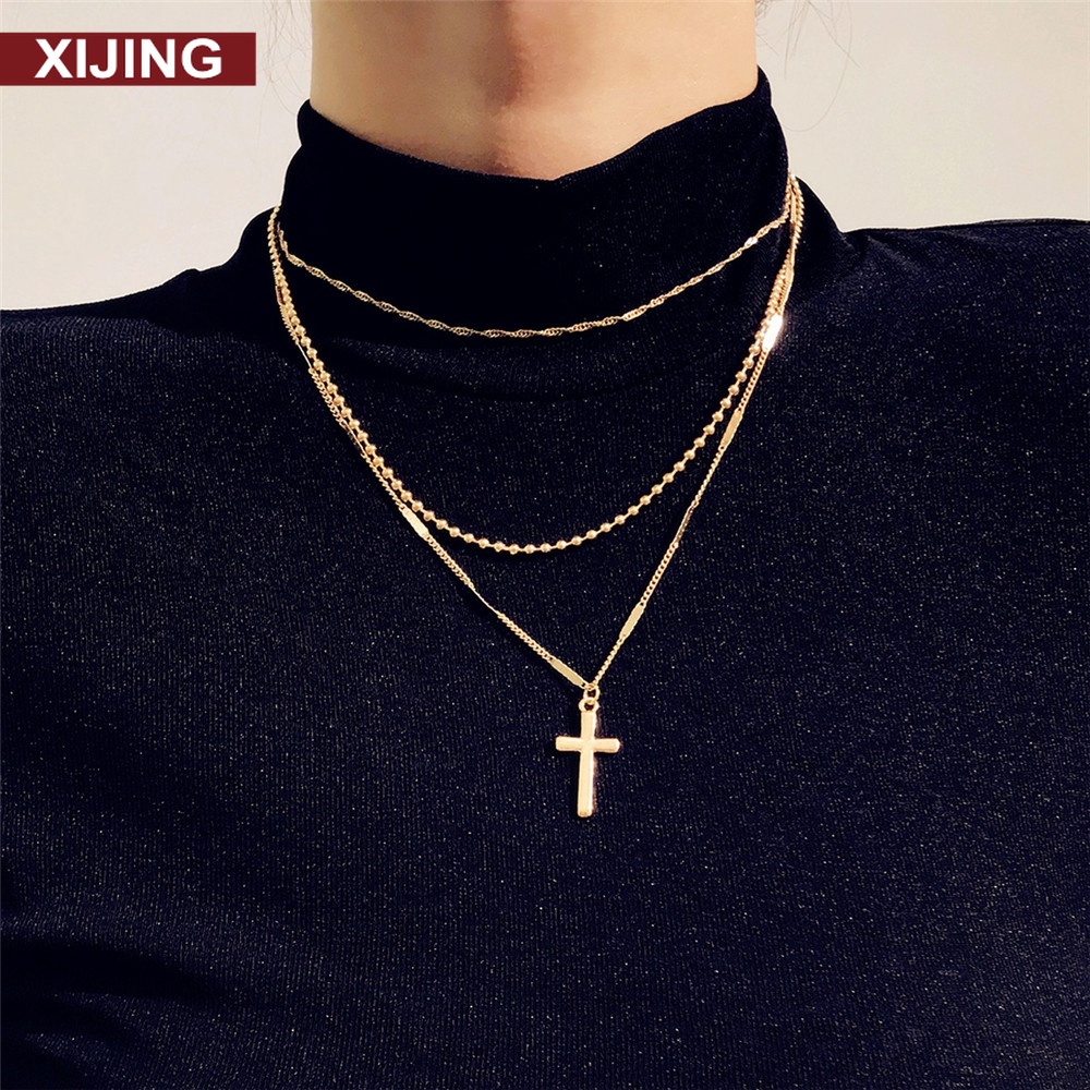 【COD】Vòng Cổ Nhiều Lớp Mặt Thánh Giá Hợp Kim Thời Trang