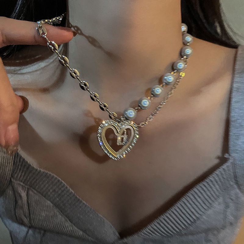 Dây chuyền mặt hình trái tim đính ngọc trai