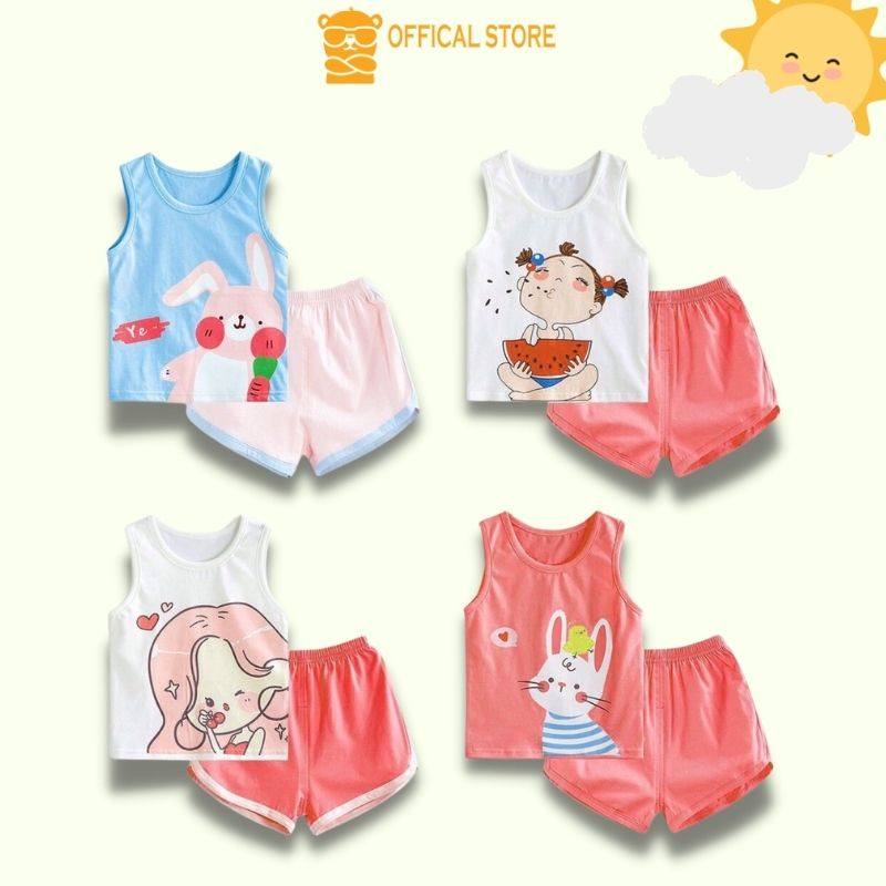 Bộ ba lỗ Bé Gái, Bé Trai LOTUKA họa tiết động vật đáng yêu, Áo Ba Lỗ Cho Bé mặc hè 4-20kg