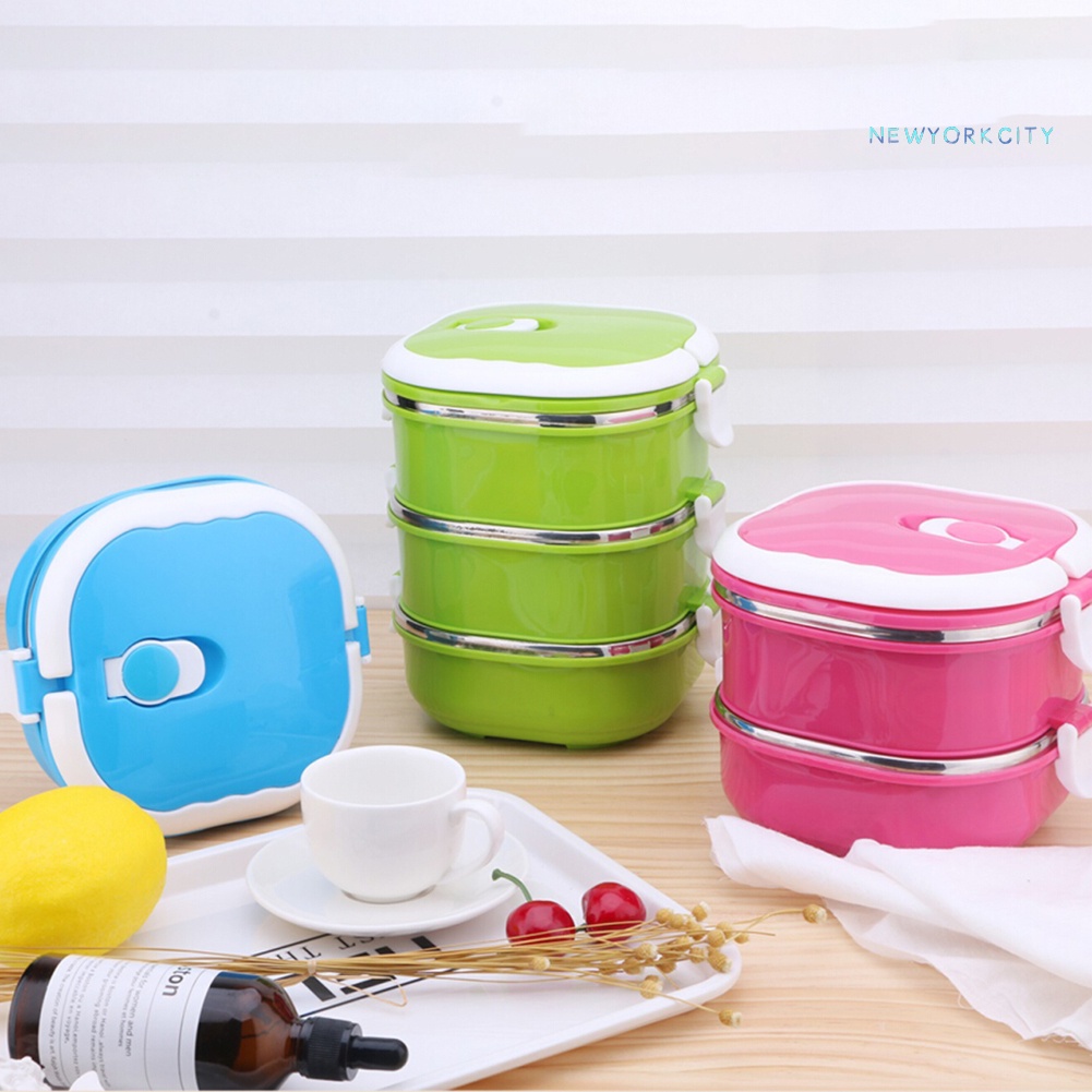 Hộp Đựng Cơm Trưa Cách Nhiệt 1/2/3 Lớp Thiết Kế Hình Vuông Di Động Tiện Dụng Mang Theo Dã Ngoại NYC
