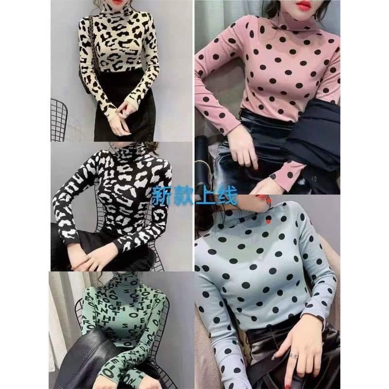 áo cổ lọ lót nỉ sinh nhiệt họa tiết 5 màu