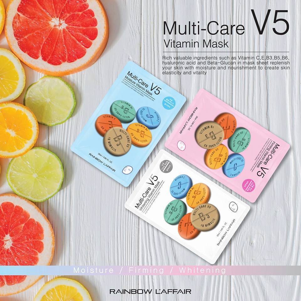 Bộ 10 Mặt Nạ Dưỡng Trắng, Mờ Thâm Nám Rainbow L'affair Multi-Care V5 Whitening Vitamin