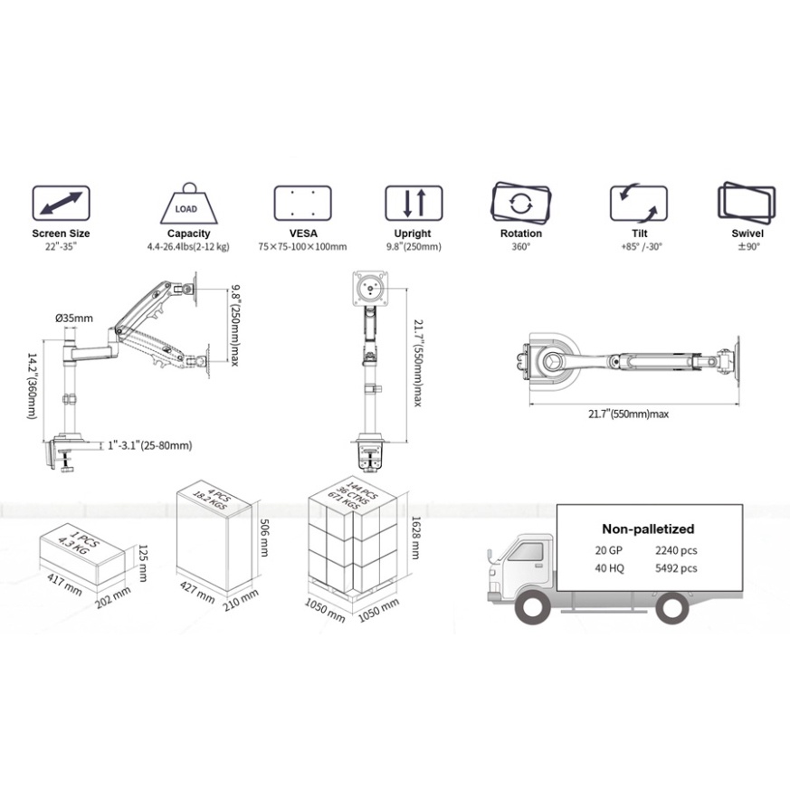 Giá treo Màn Hình Máy Tính North Bayou (NB) H100 (hỗ trợ 22-35 inch - chuẩn VESA 75 &amp; 100)